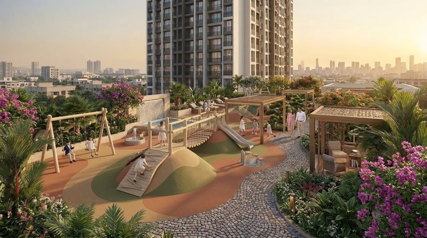 Children play area with global safety benchmarks and EPDM flooring at Sai Garden