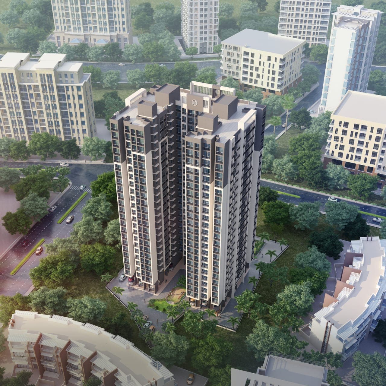 Sai Garden G+22 Tower Elevation overlooking Casa Rio Road Dombivli East