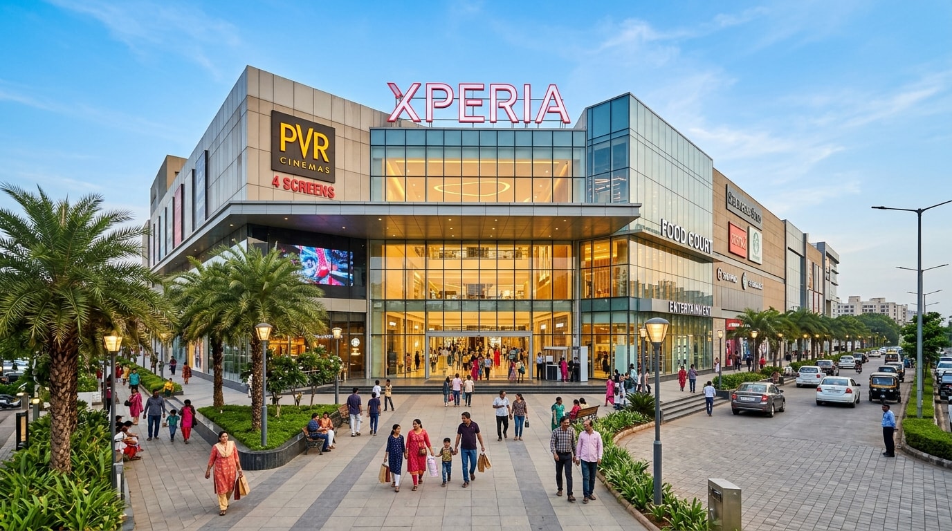 Lodha Xperia Mall entrance facade with PVR Cinemas and food court opposite Lodha Gate No. 3